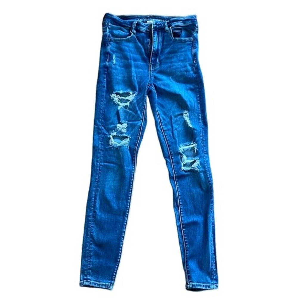 American Eagle distressed super hi rise jegging.